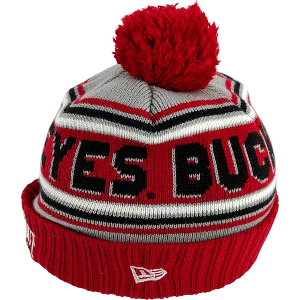 New Era Ohio State Buckeyes Beanie Hat Red Gray Knit Pom Cuffed NCAA Mens OSFM